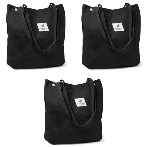 PALAY® Tote Bag Corduroy Grocery Large Hand For Women Shopping Shoulder Commuting Black 3PCS PALAY® Tote Bag Corduroy Grocery Large Hand For Women Shopping Shoulder Commuting Black 3PCS